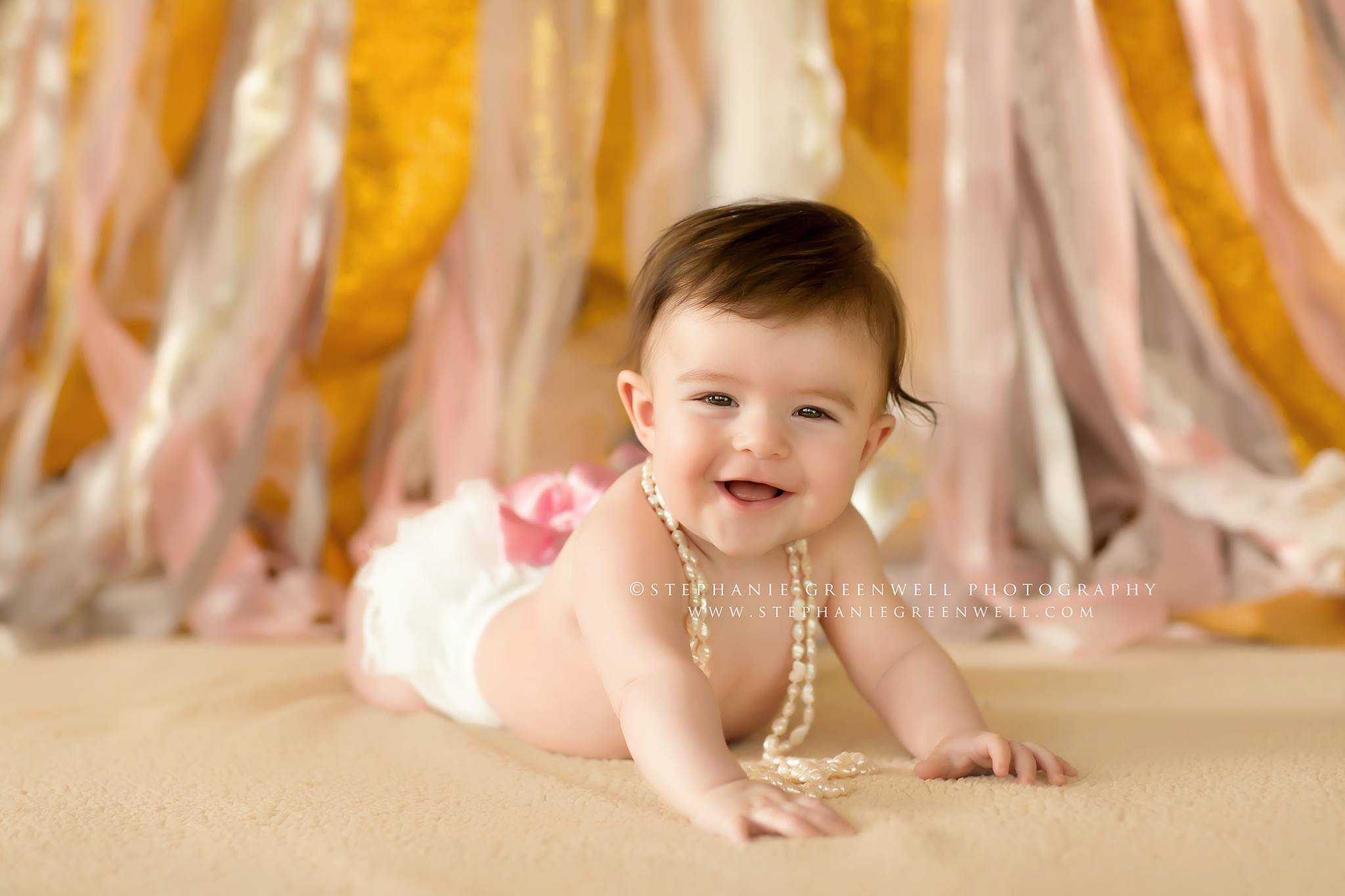 smiling baby girl belly six months old bloomers glitter stephanie greenwell southeast missouri baby photographer