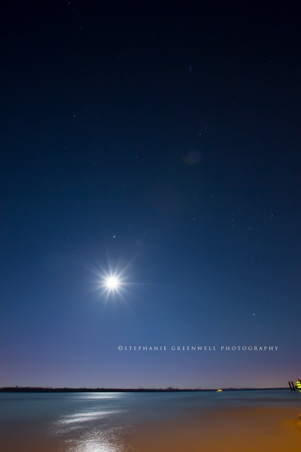 mississippi river night stars moon reflection barge southeast missouri photographer stephanie greenwell