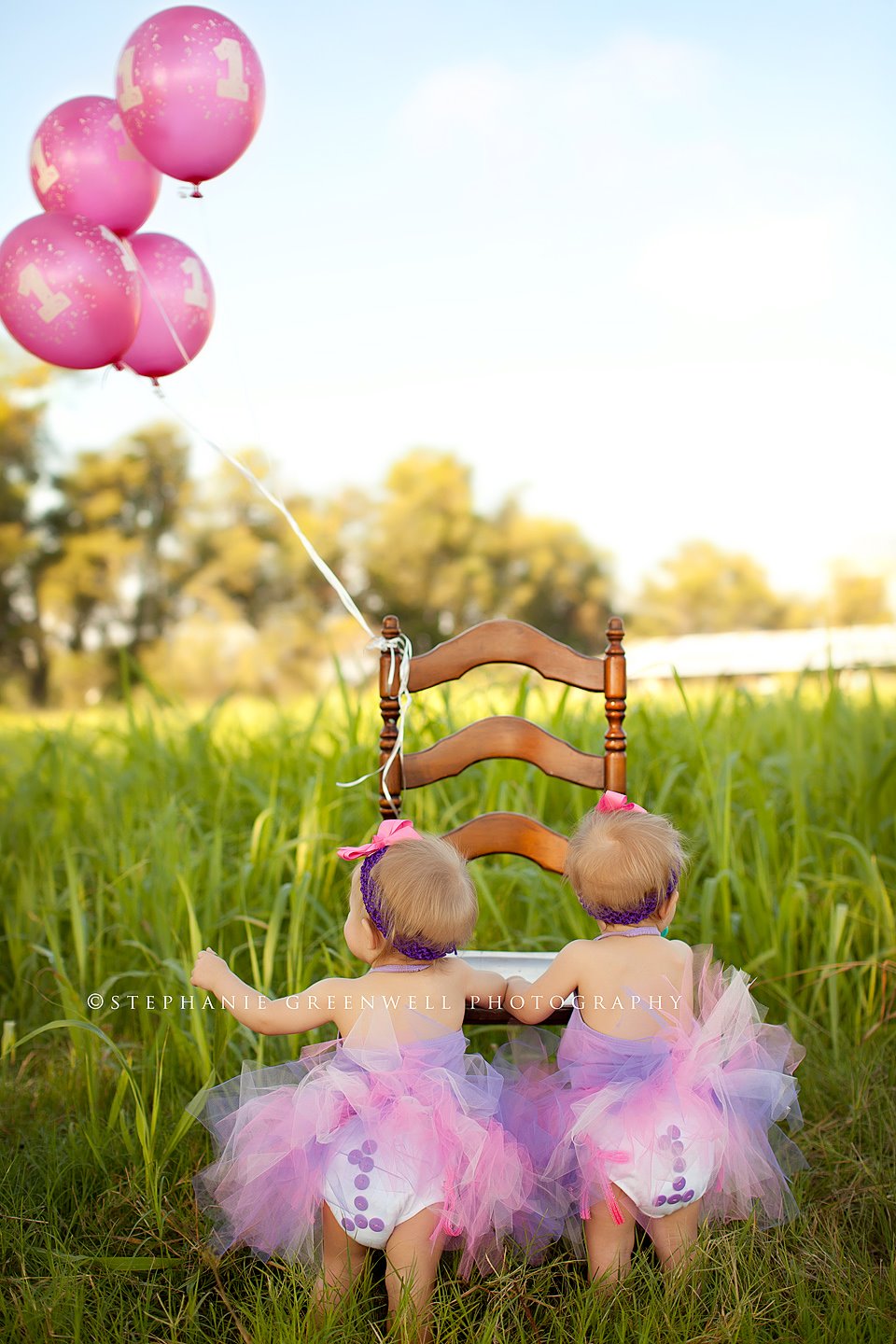 one year old twins balloons tutu bloomers field